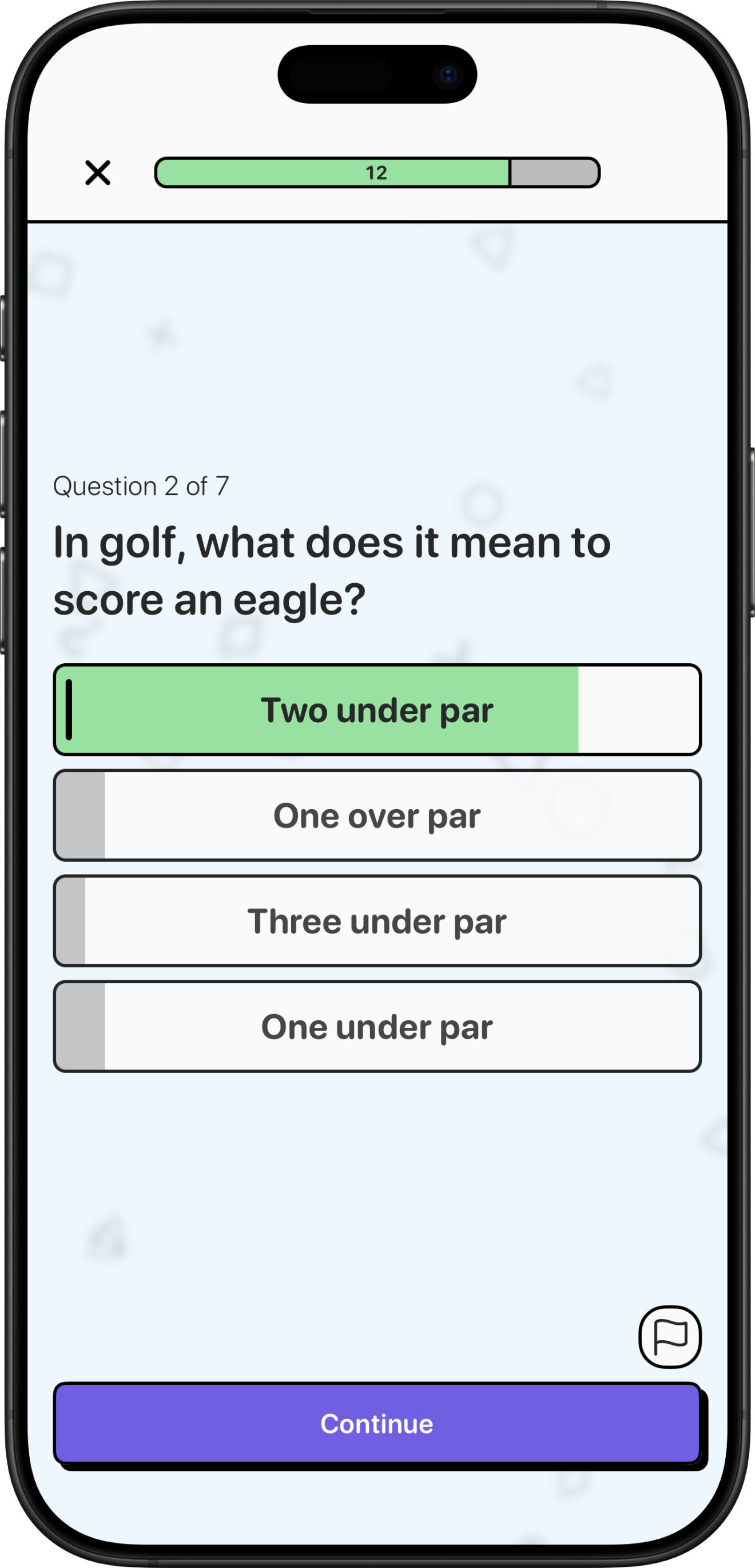 Trivia Shmivia app screenshot showing an in-progress quiz.