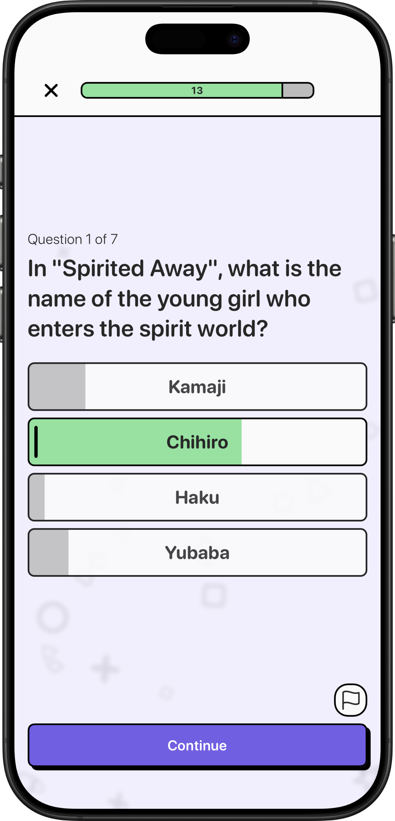 Trivia Shmivia app screenshot showing an in-progress quiz.