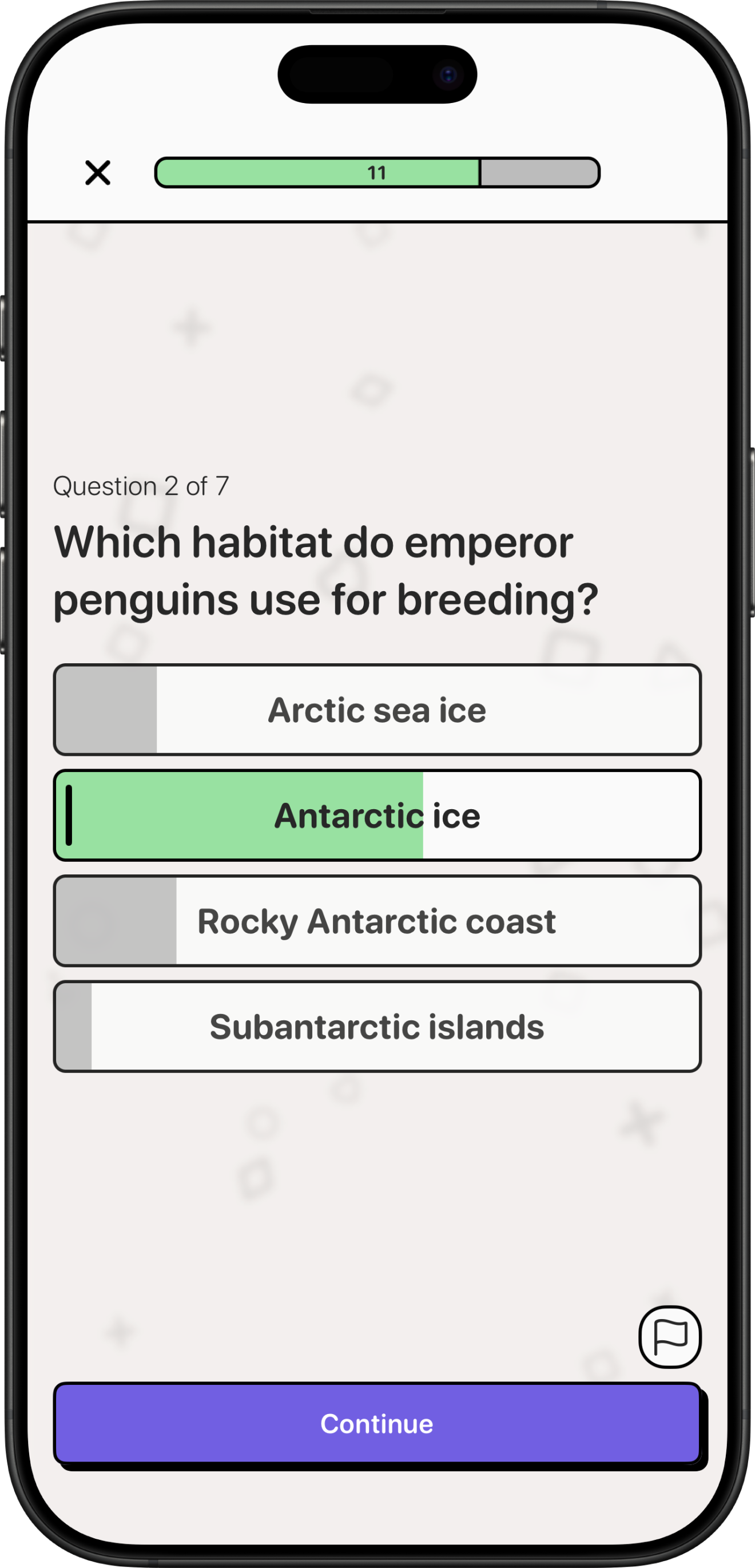 Trivia Shmivia app screenshot showing an in-progress quiz.